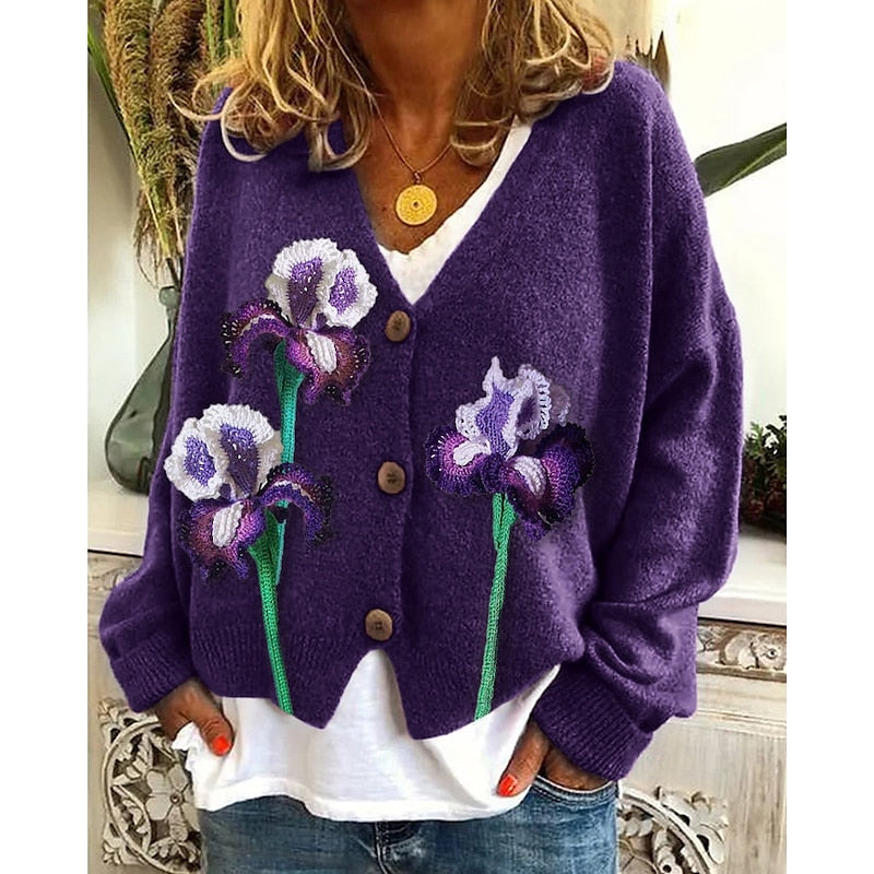 Women's Floral Open-Front Cardigan in purple, Lightweight Layer