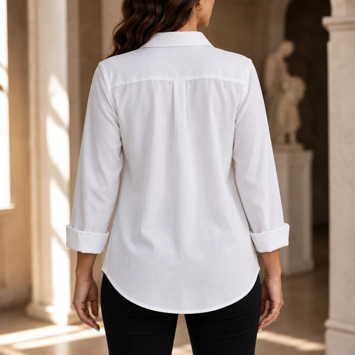 Women's Floral Print Long-Sleeve Blouse - Hip-Length Casual Shirt