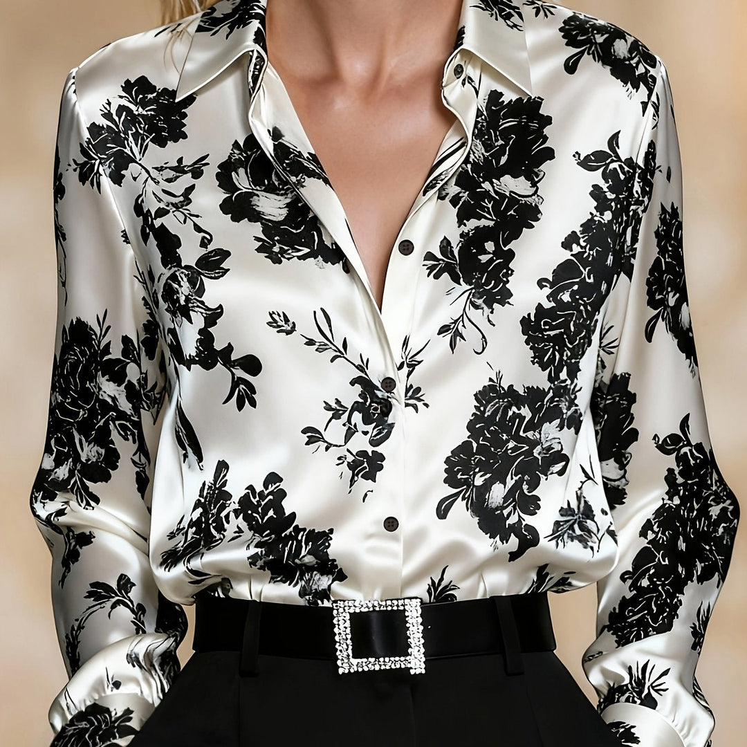 Women's Floral Printed Blouse - Elegant Button-Front Top