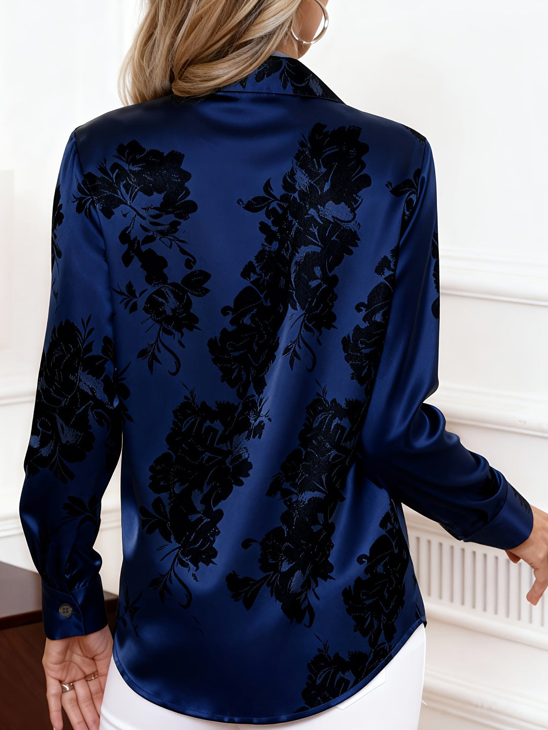 Women's Floral Printed Blouse - Elegant Button-Front Top