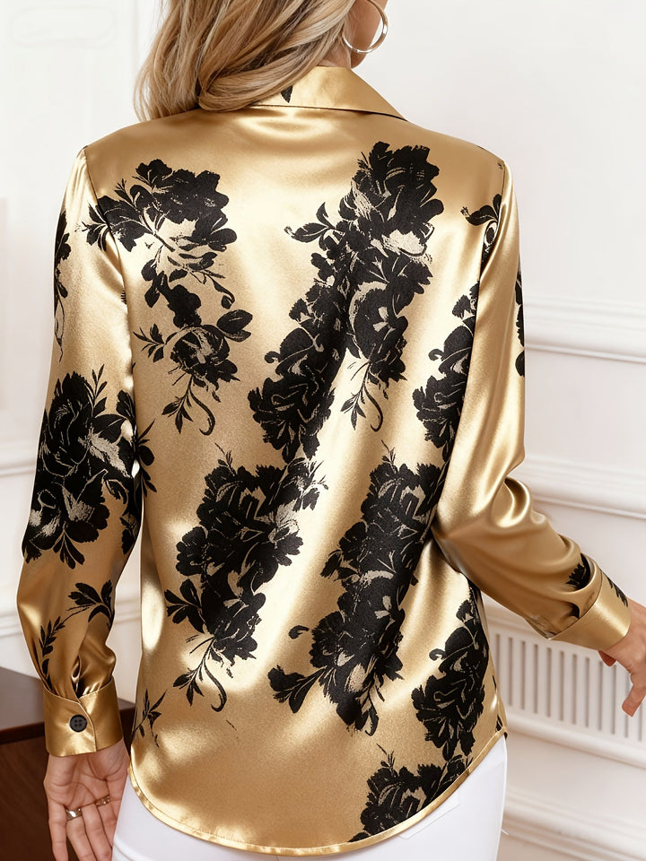 Women's Floral Printed Blouse - Elegant Button-Front Top
