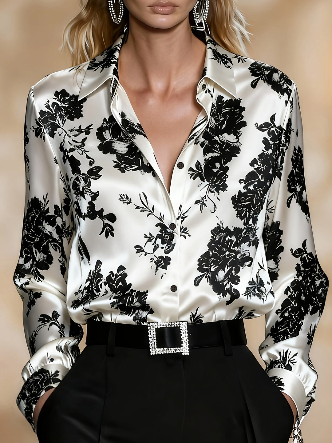 Women's Floral Printed Blouse in white, Elegant Button-Front Top