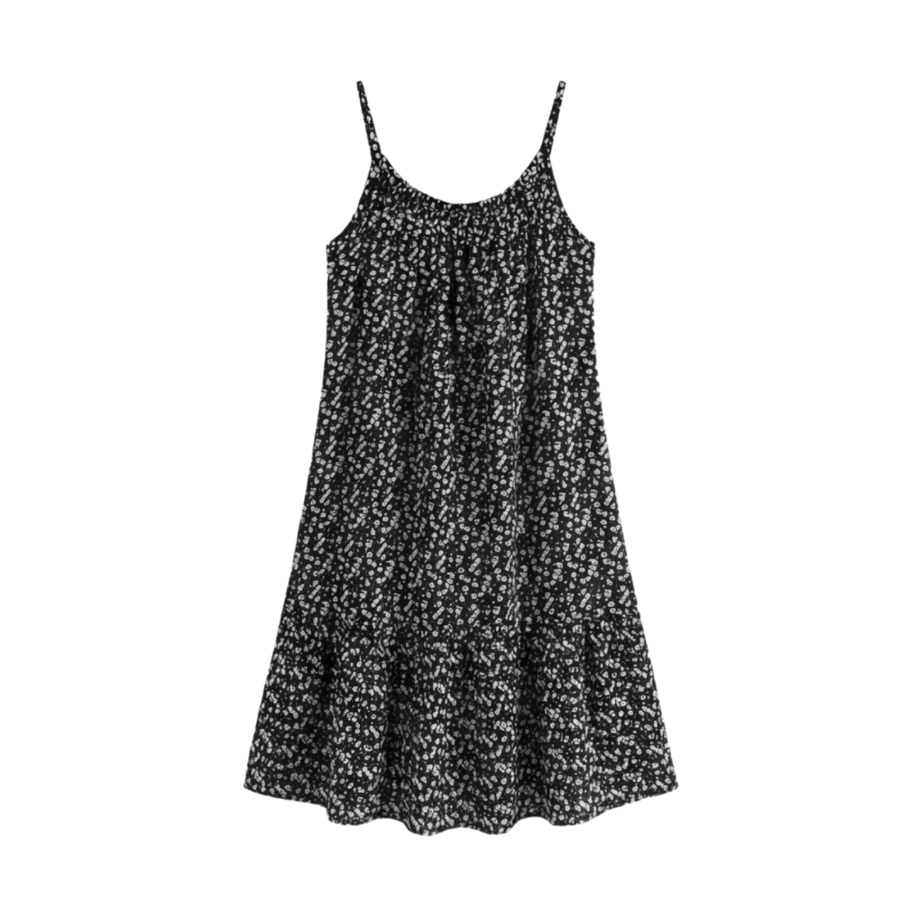 Women's Floral Slip Dress - Lightweight Summer A-Line - Black