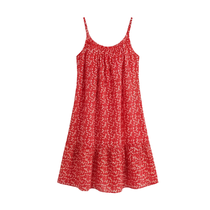 Women's Floral Slip Dress - Lightweight Summer A-Line - Red