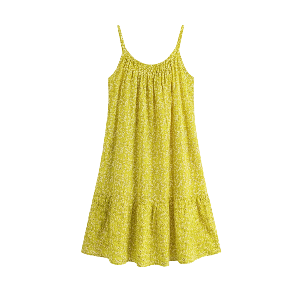 Women's Floral Slip Dress - Lightweight Summer A-Line - Yellow