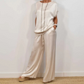 Women's Flowing Two-Piece Set - Blouse & Wide-Leg Pants