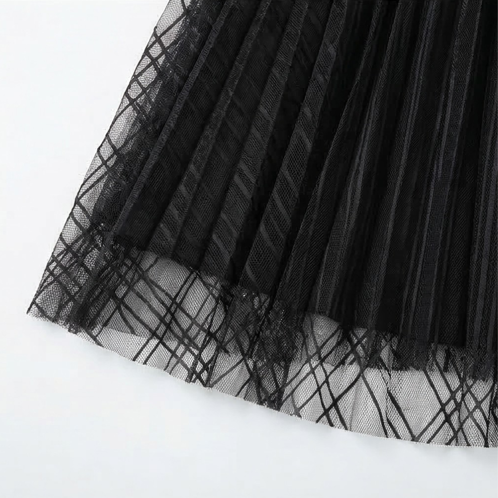Women's Flutter Sleeve Midi Dress - Pleated Tulle Occasion Wear