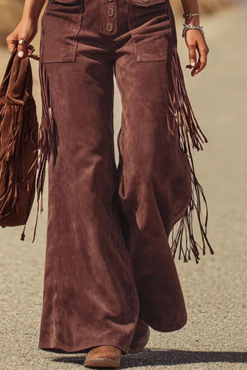 Women's Fringe Micro-Suede Jumpsuit - Boho Western