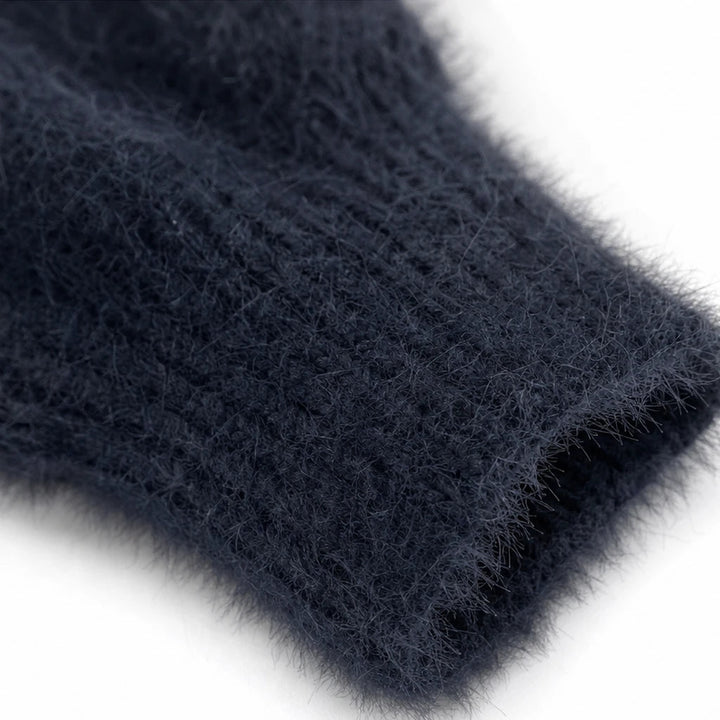 Women's Fuzzy Half-Zip Sweater with Contrast Trim