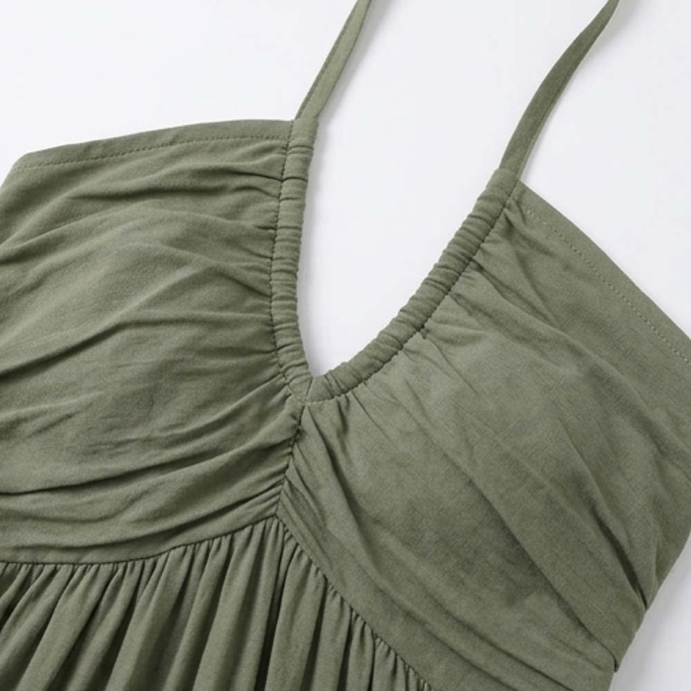 Women's Halter Maxi Dress with Twist Front - Olive Green