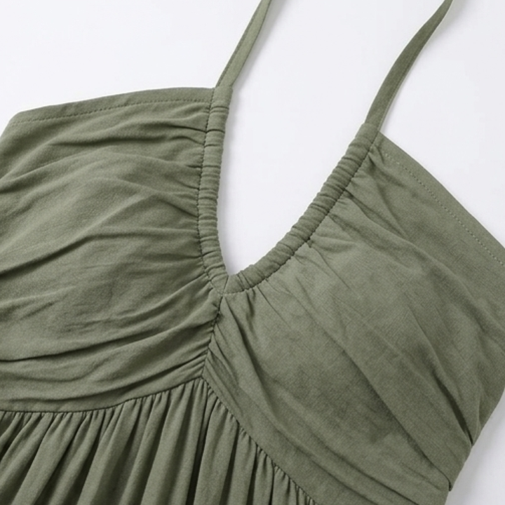 Women's Halter Maxi Dress with Twist Front - Olive Green