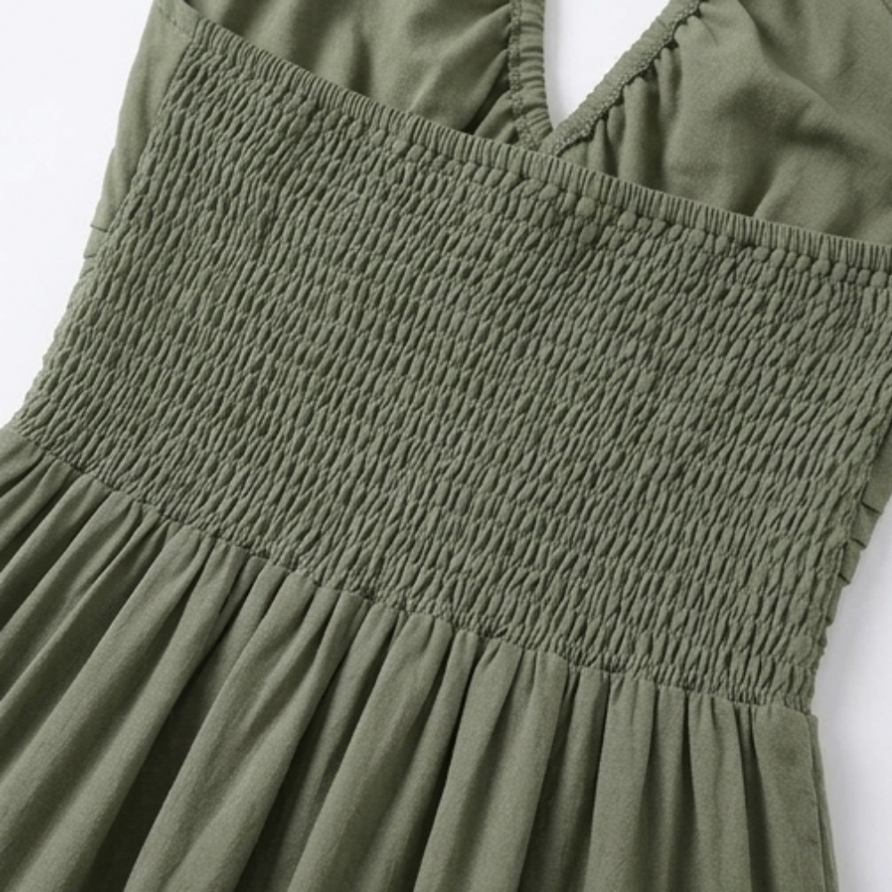 Women's Halter Maxi Dress with Twist Front - Olive Green