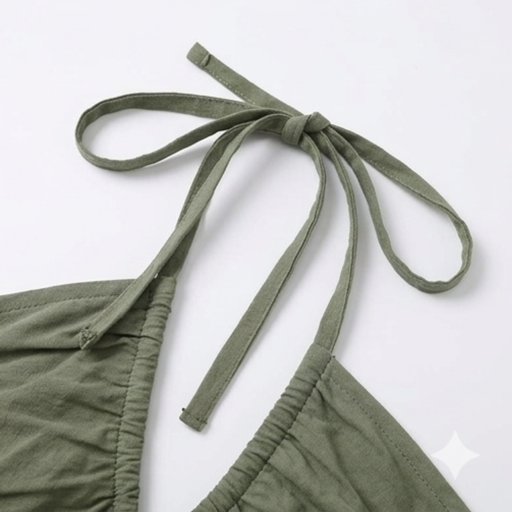 Women's Halter Maxi Dress with Twist Front - Olive Green