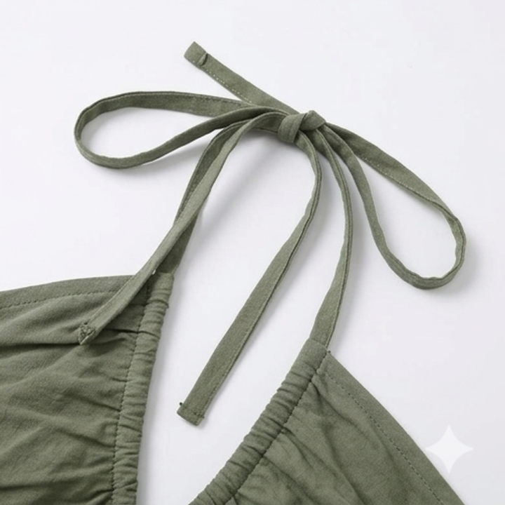Women's Halter Maxi Dress with Twist Front - Olive Green