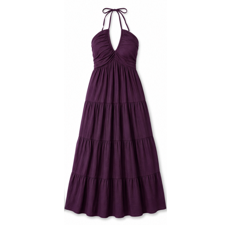 Women's Halter Maxi Dress with Twist Front - Olive Green - Plum