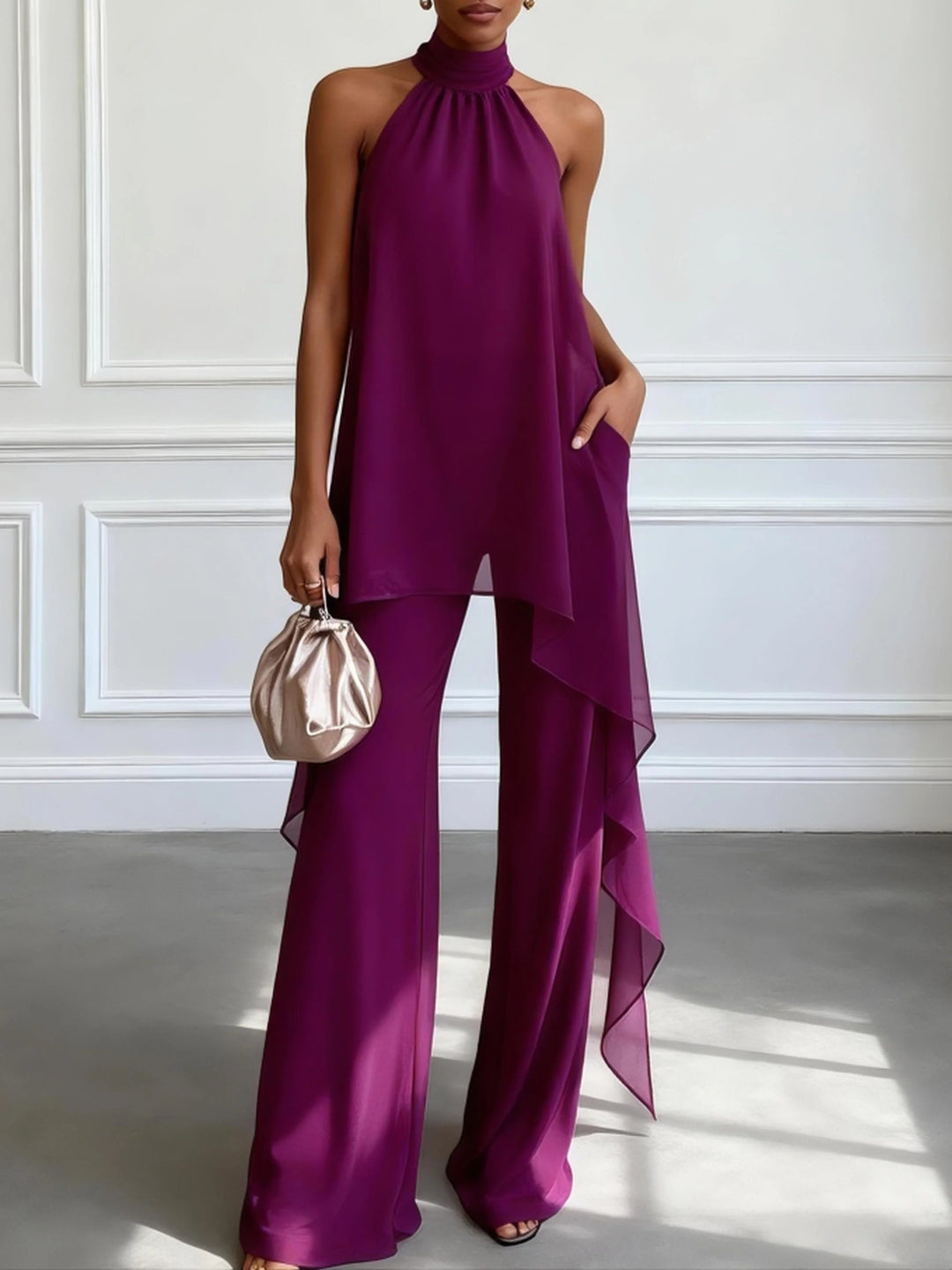 Women's Halter Two-Piece Set - Tailored H-Line Silhouette - Size S