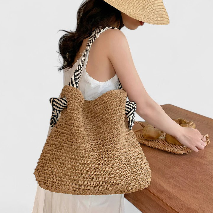 Women's Handwoven Boho Shoulder Bag - Warm Brown
