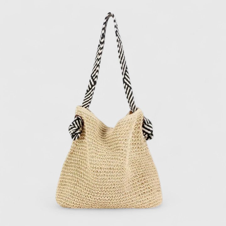 Women's Handwoven Boho Shoulder Bag - Warm Brown - Natural Beige