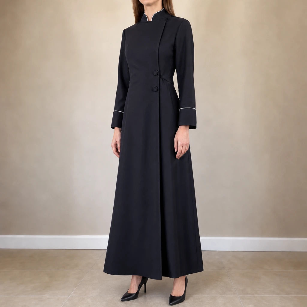 Women's High-Collar Clergy Robe - Structured Maxi Dress