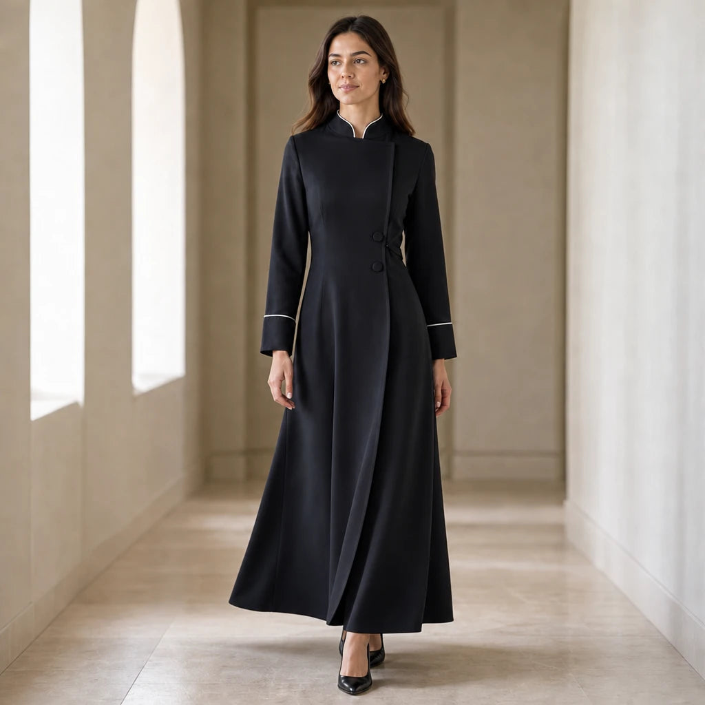 Women's High-Collar Clergy Robe - Structured Maxi Dress