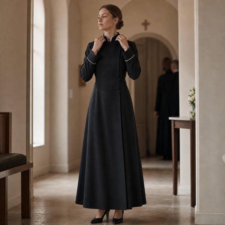 Women's High-Collar Clergy Robe - Structured Maxi Dress