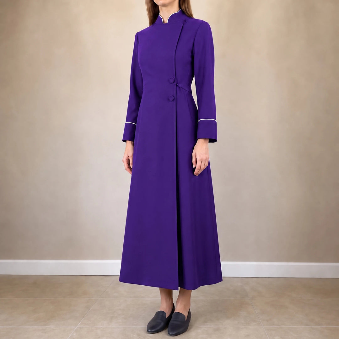 Women's High-Collar Clergy Robe in purple, Structured Maxi Dress