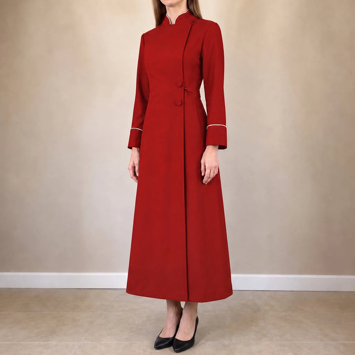 Women's High-Collar Clergy Robe in red, Structured Maxi Dress