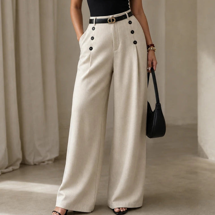 Women's High-Waisted Pleated Wide-Leg Trousers - Tailored Comfort