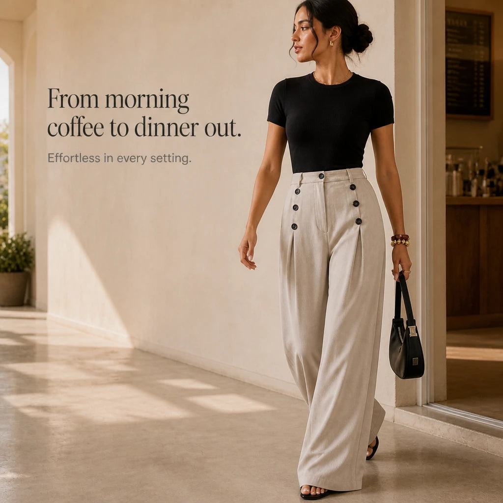 Women's High-Waisted Pleated Wide-Leg Trousers - Tailored Comfort