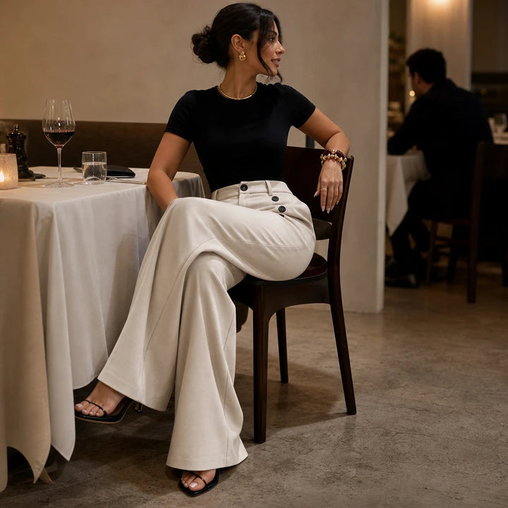 Women's High-Waisted Pleated Wide-Leg Trousers - Tailored Comfort