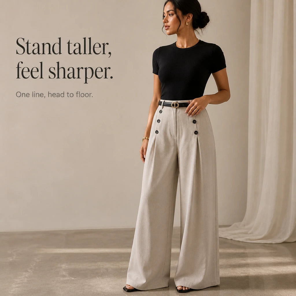 Women's High-Waisted Pleated Wide-Leg Trousers - Tailored Comfort