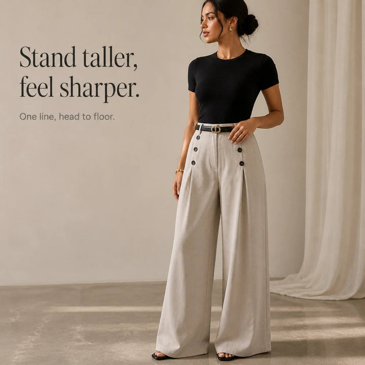 Women's High-Waisted Pleated Wide-Leg Trousers - Tailored Comfort