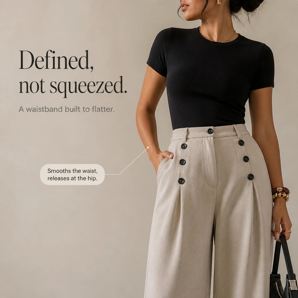 Women's High-Waisted Pleated Wide-Leg Trousers - Tailored Comfort