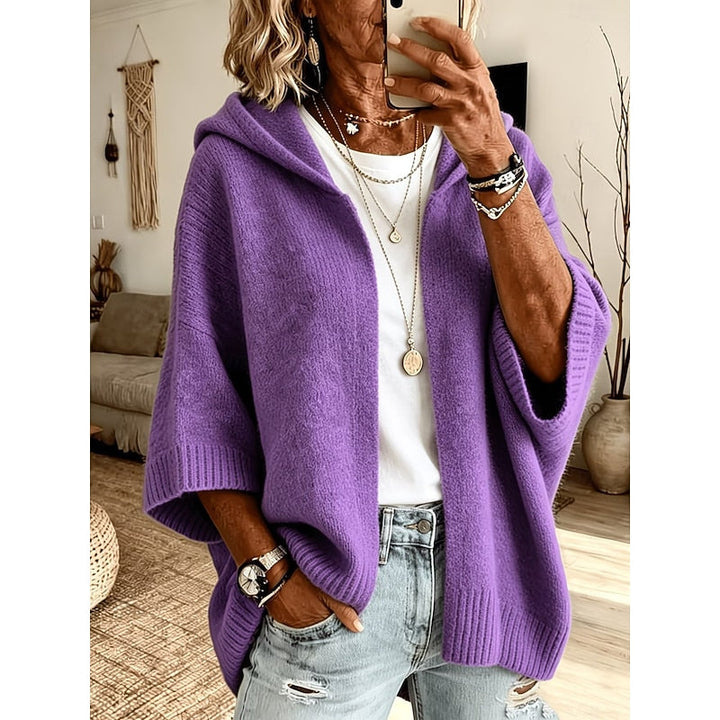 Women's Hooded Open-Front Cardigan in purple, Cozy Relaxed Fit