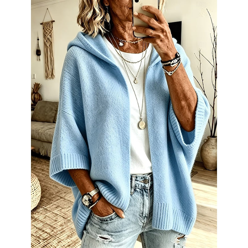 Women's Hooded Open-Front Cardigan in sky blue, Cozy Relaxed Fit