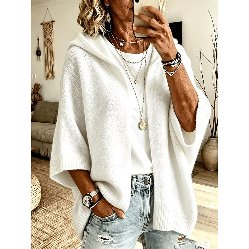 Women's Hooded Open-Front Cardigan in white, Cozy Relaxed Fit