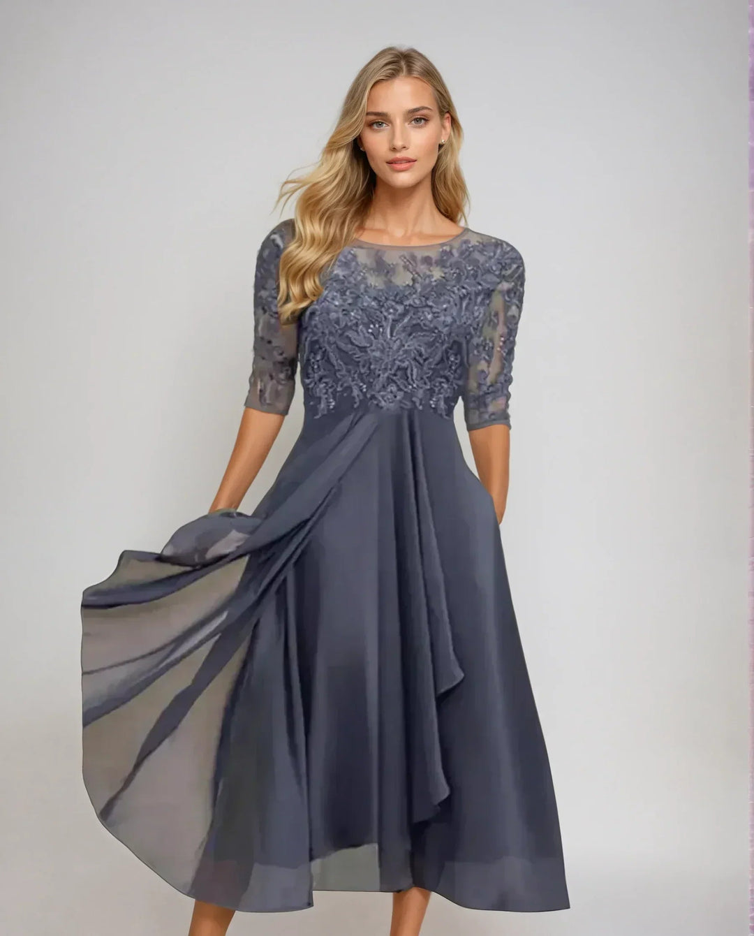 Women's Lace Midi Dress in purple, Elegant Occasion Wear