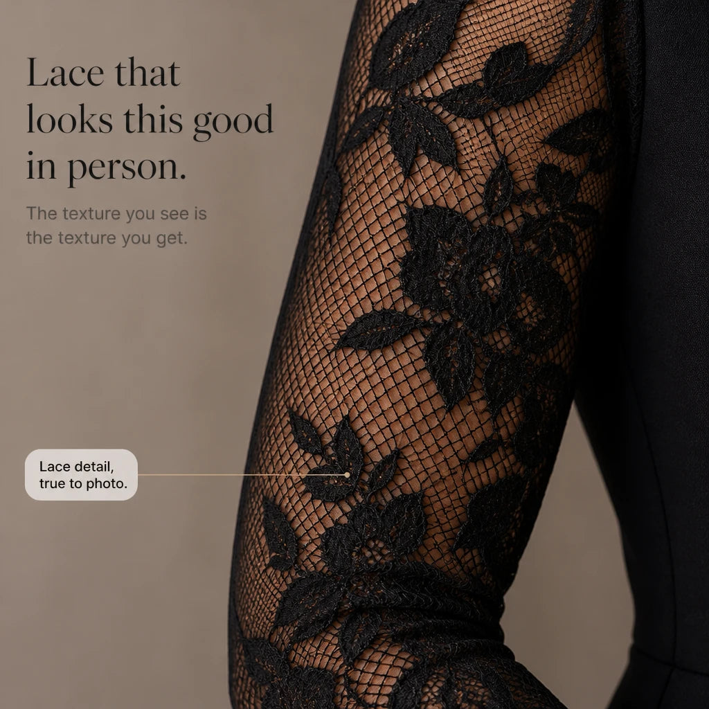 Women's Lace-Sleeve Wrap Dress with Asymmetric Hem - Black