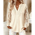 Women's Lace-Trimmed Long Sleeve Blouse - V-Neck