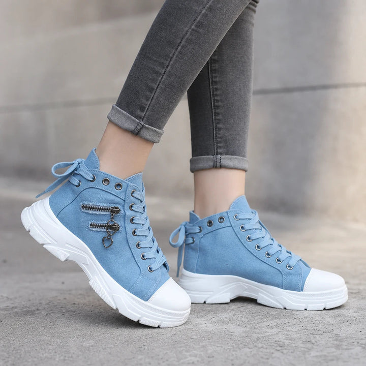 Women's Lace-Up Platform Ankle Boots - Flexible Sole Sneaker Style