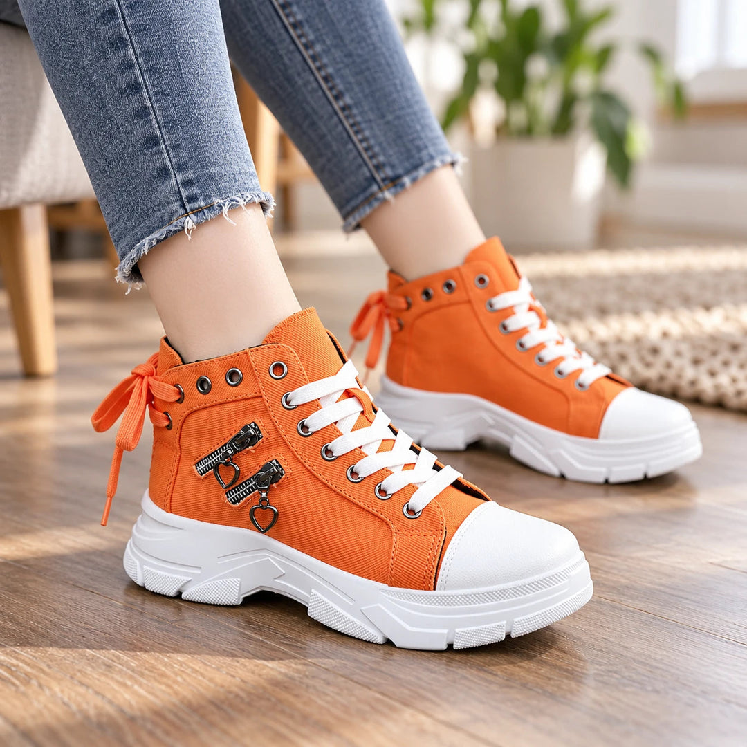 Women's Lace-Up Platform Ankle Boots in orange, Flexible Sole Sneaker Style