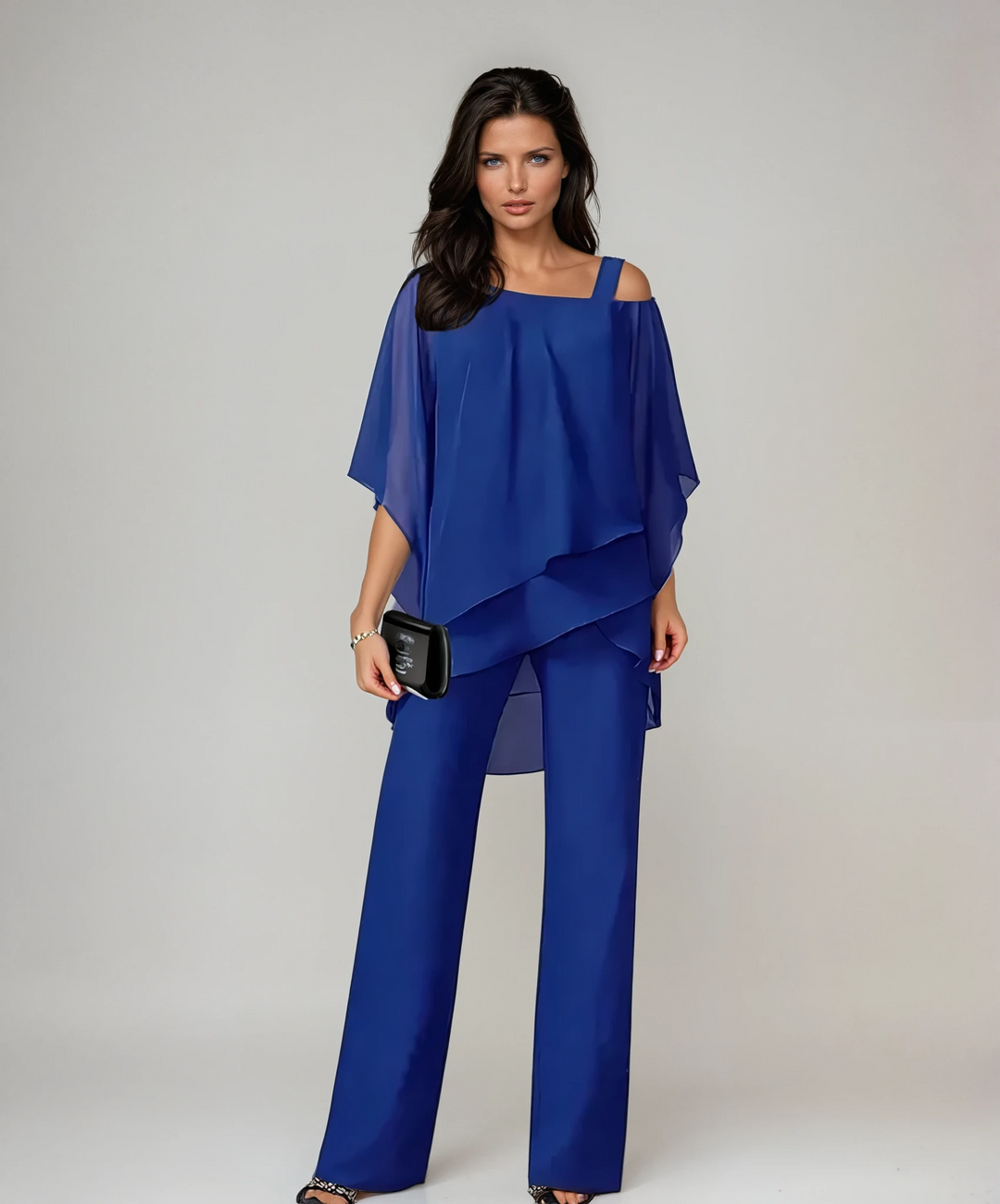 Women's Layered Two-Piece Set - Elegant Tiered Design - Blue