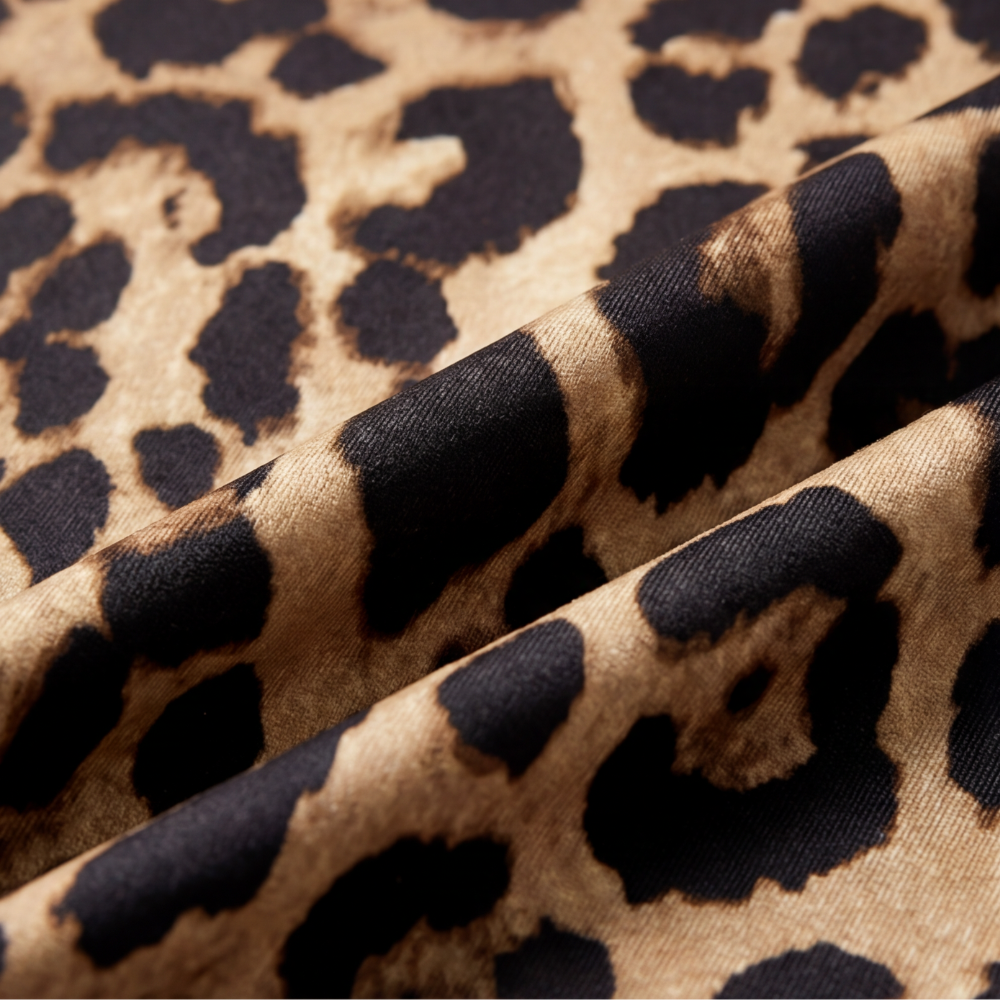 Women's Leopard Print Midi Dress - V-Neck Puff Sleeve