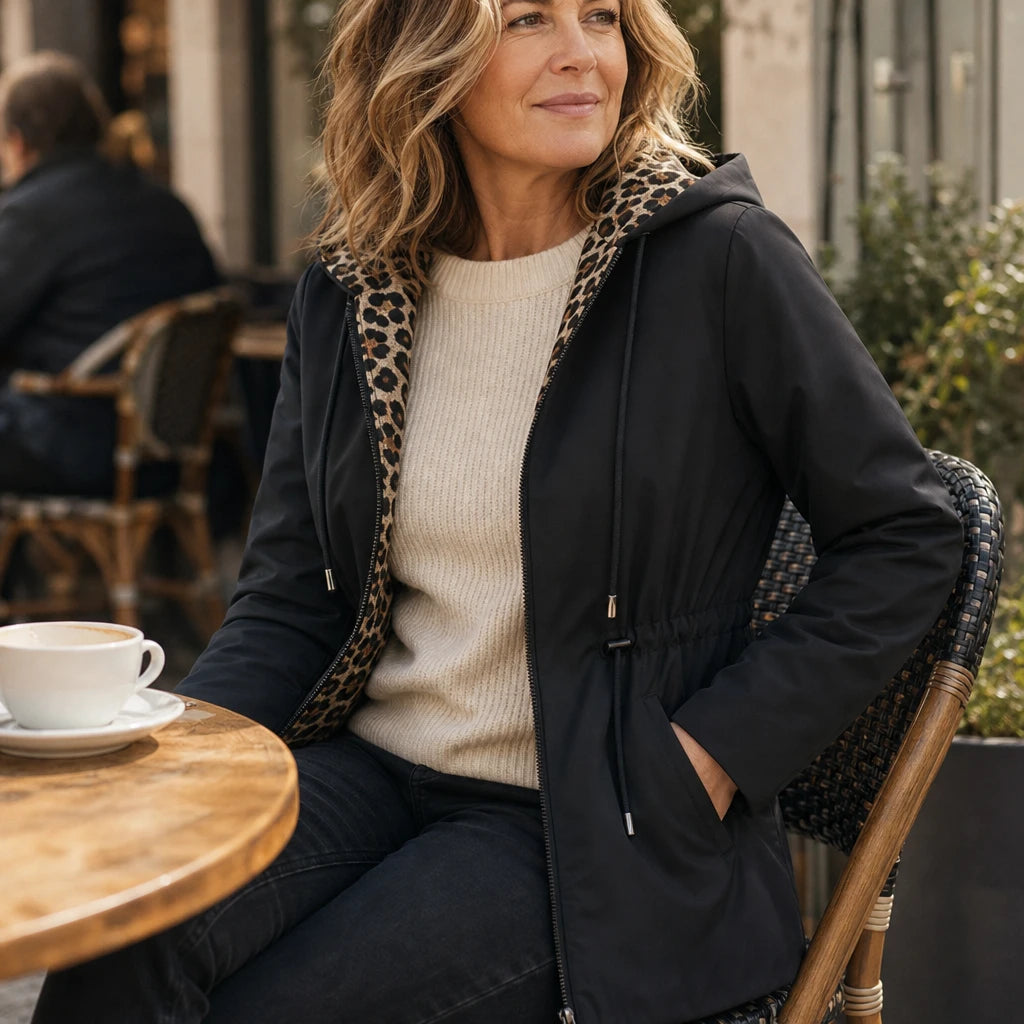 Women's Leopard Print Reversible Hooded Jacket - Two-Way Wear