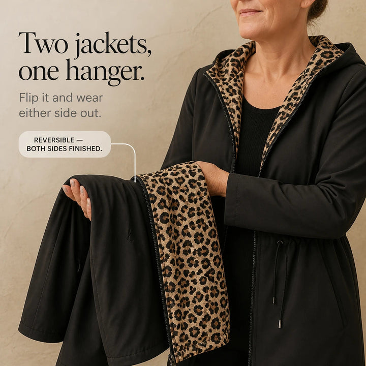 Women's Leopard Print Reversible Hooded Jacket - Two-Way Wear