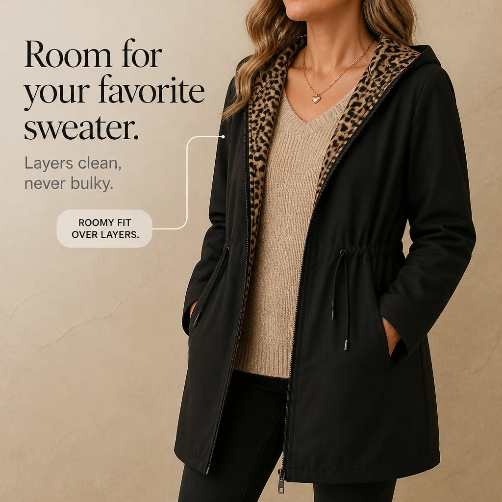 Women's Leopard Print Reversible Hooded Jacket - Two-Way Wear