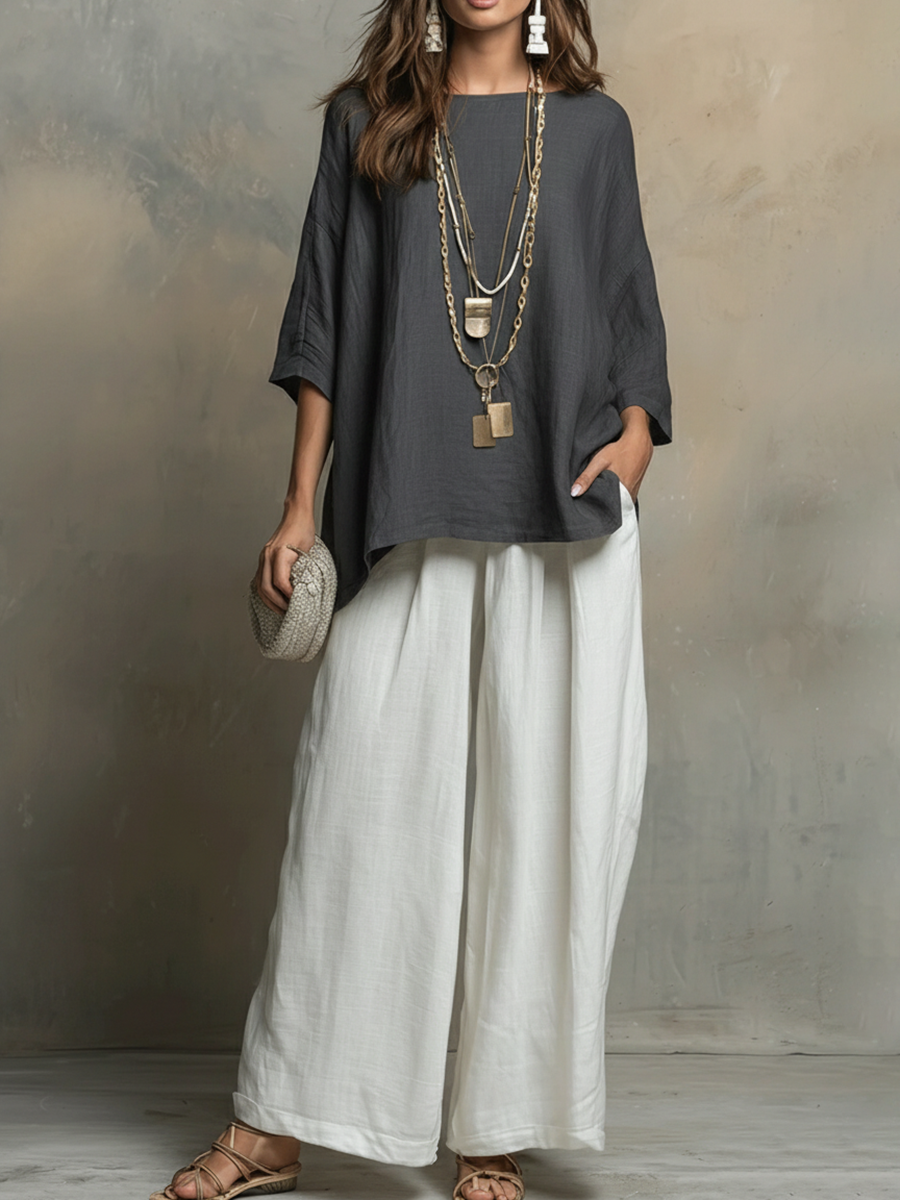 Women's Lightweight Two-Piece Set - Relaxed Summer Style - Black