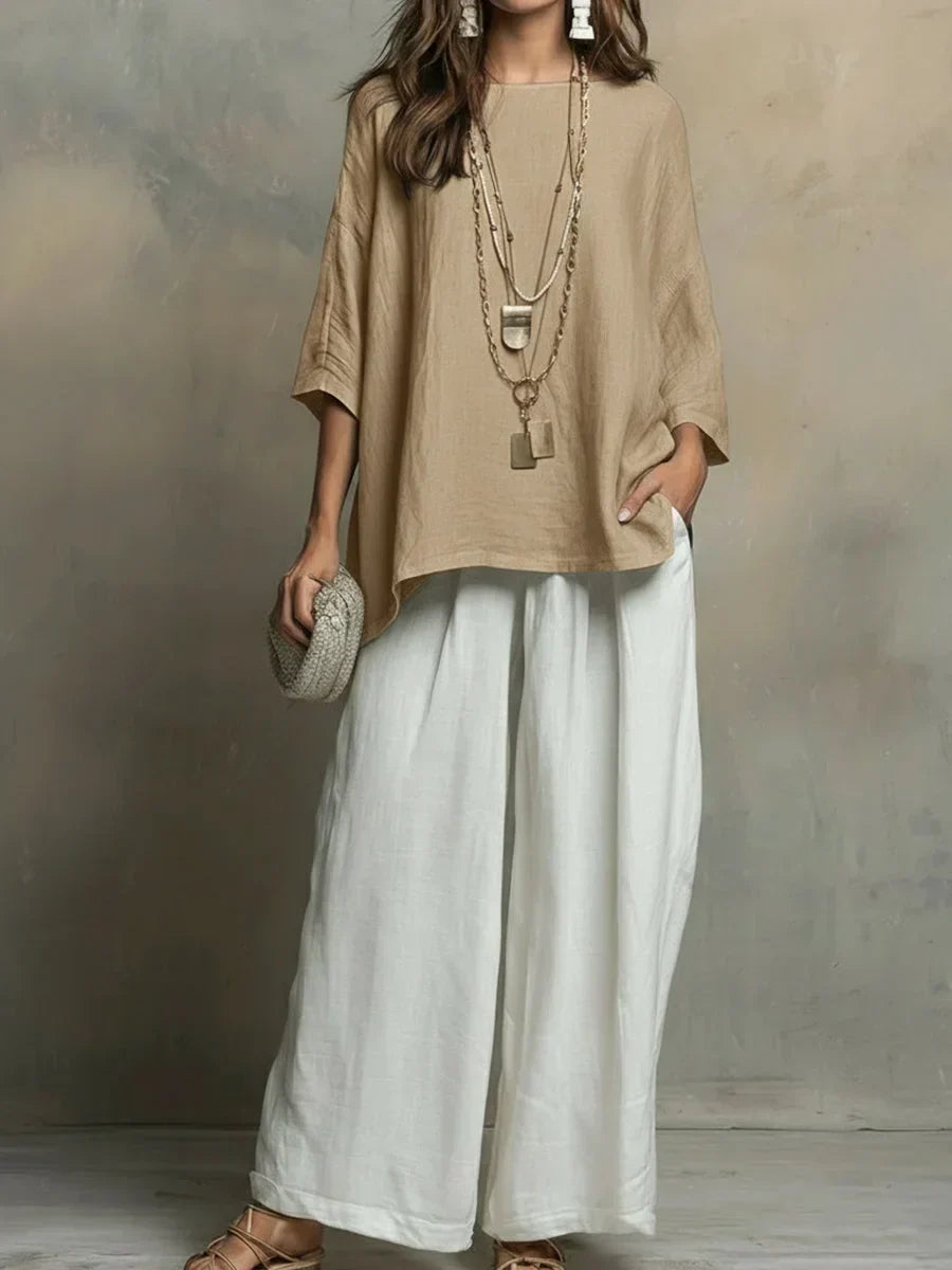 Women's Lightweight Two-Piece Set - Relaxed Summer Style - Khaki