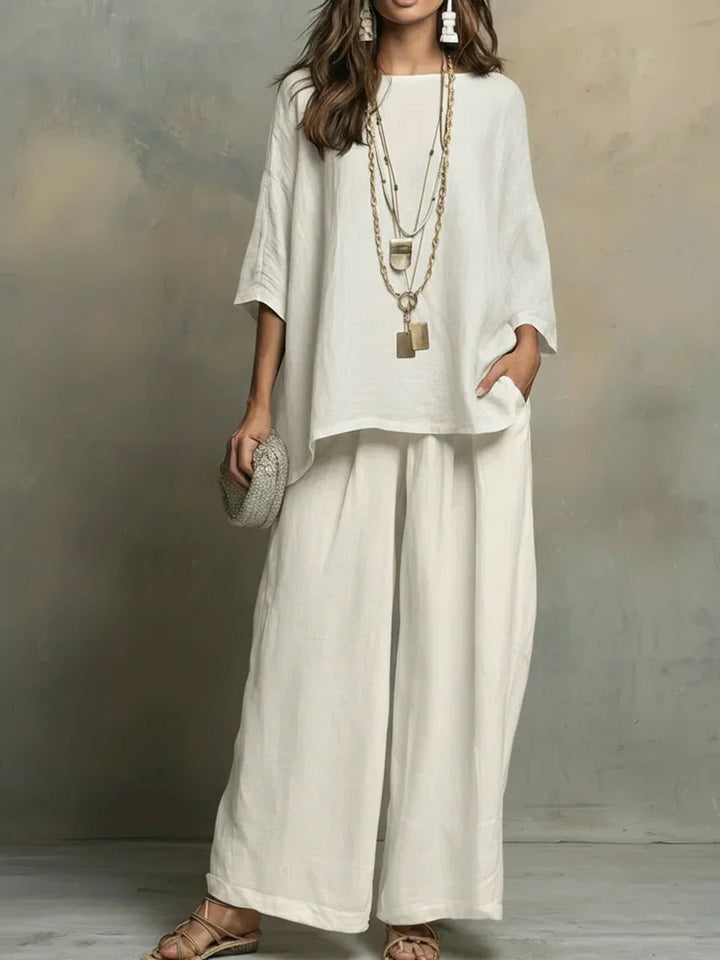 Women's Lightweight Two-Piece Set - Relaxed Summer Style - White