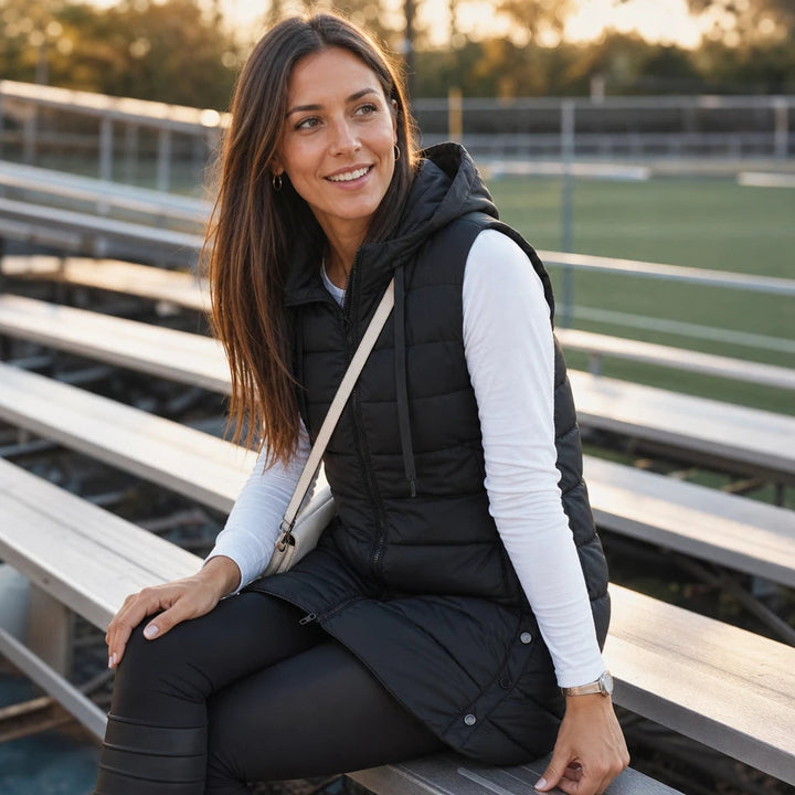 Women's Long Hooded Puffer Vest - Longline Coverage